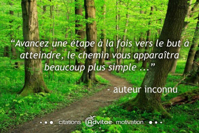 Avancez une étape à la fois vers le but à atteindre, le chemin vous paraîtra plus simple