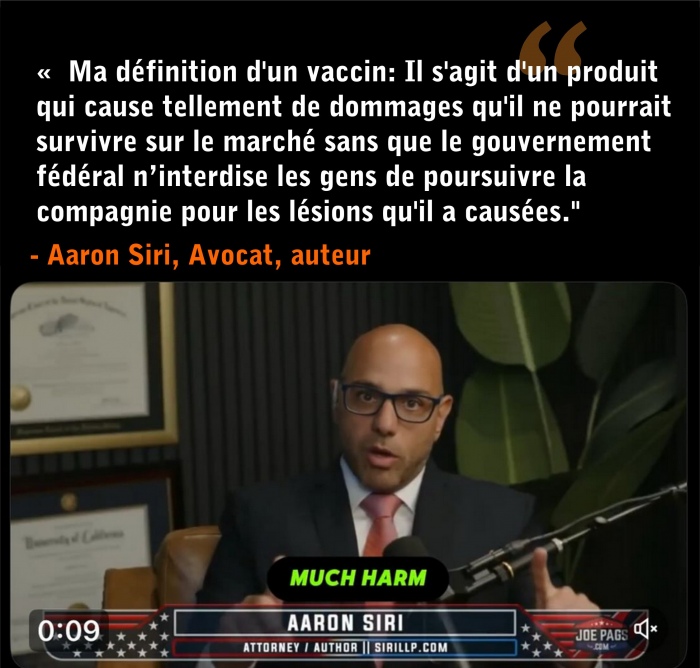 Aaron Siri: Ma dfinition d'un vaccin. Il s'agit d'un produit qui cause tellement de dommages qu'il ne pourrait survivre sur le march
