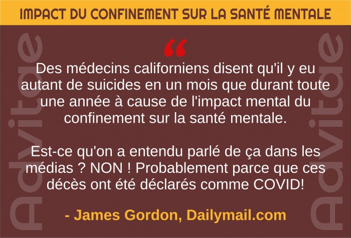 COVID: Des mdecins californiens disent qu'il y eu autant de suicides en un mois que durant toute une anne